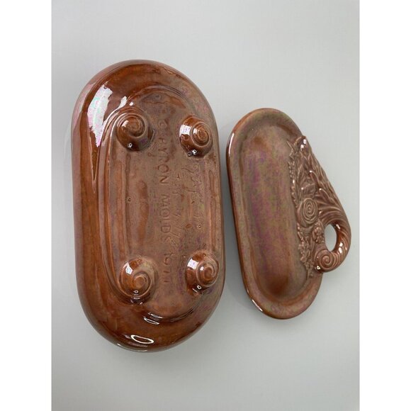 Vintage Byron Molds 1977 Pumpkin Ceramic Trinket Box & Tray, Signed Hand Painted - Picture 10 of 12